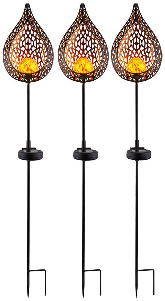 3 Set LED Solar-Steckleuchten, schwarz-gold, Feuereffekt Bild 1
