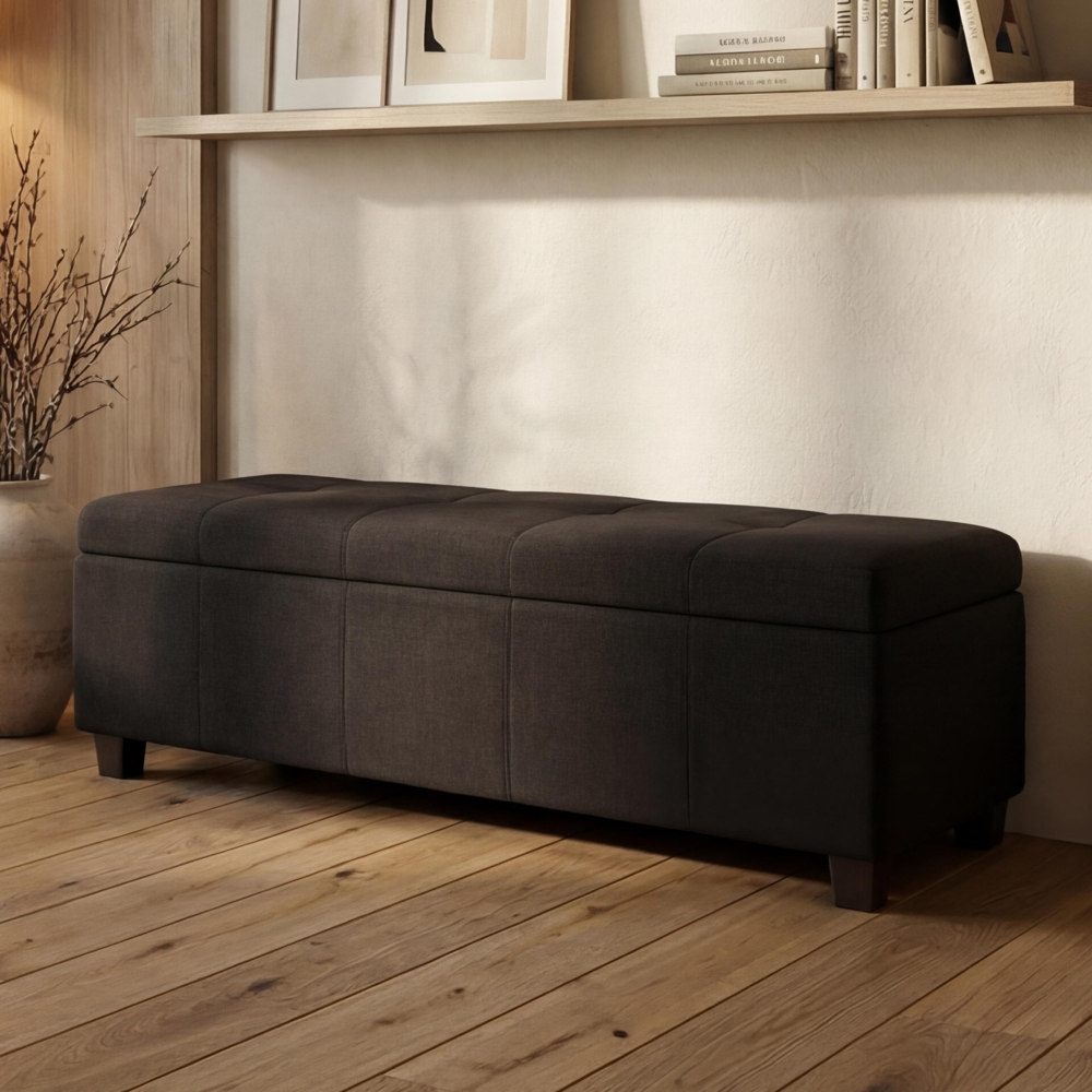 Aufbewahrungs-Truhe Kriens, Sitzbank Bank, Stoff/Textil, 45x114x45cm FSC®-zertifiziert ~ schwarz Bild 1