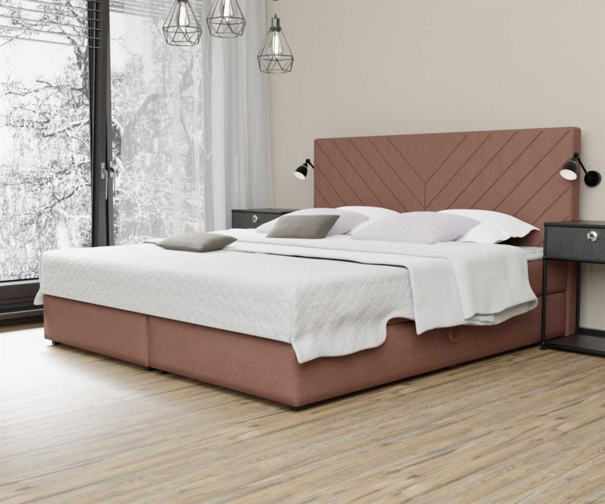 Boxspringbett Schlafzimmerbett BELCORA 200x220cm Stoff Apricot inkl. Bettkasten Bild 1