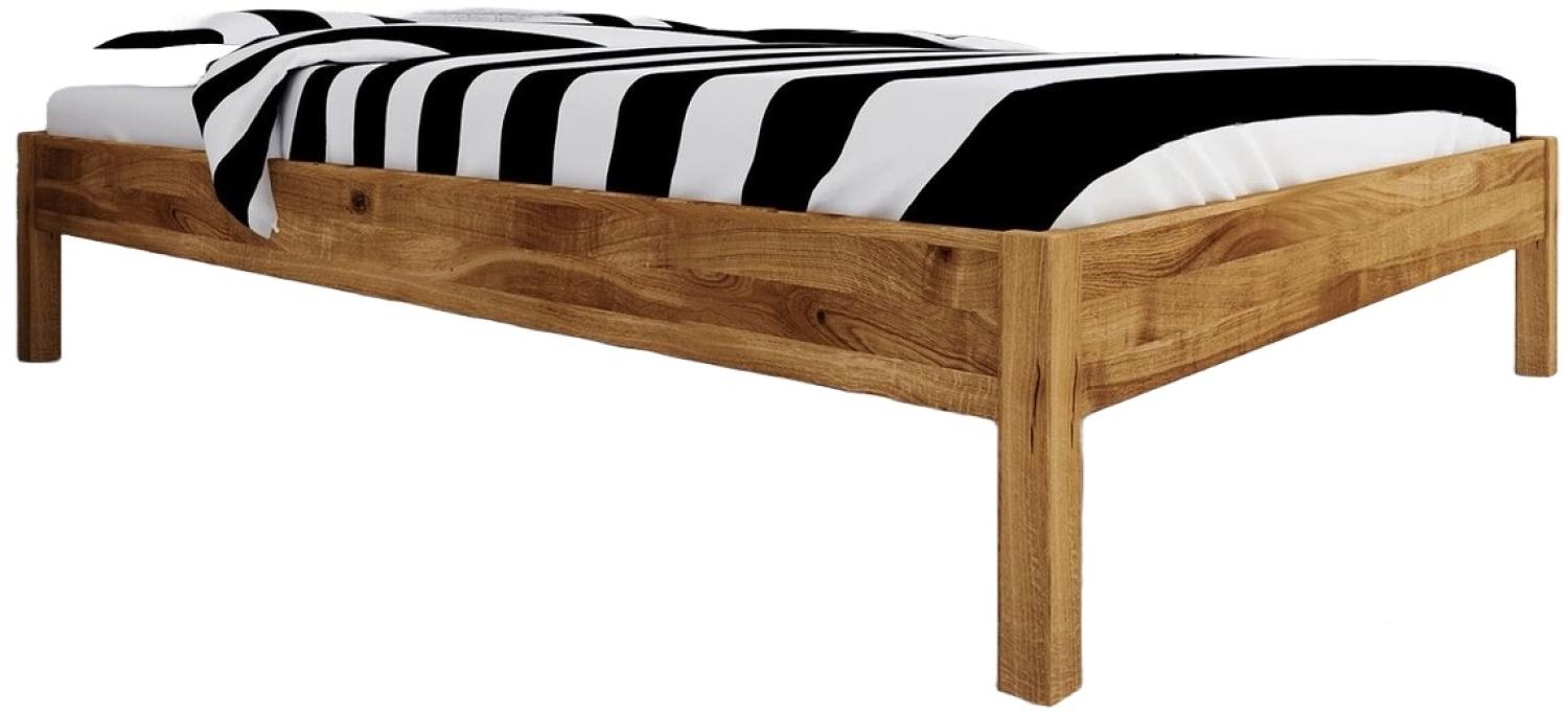 Bett Bento 1 aus Wildeiche massiv 160x200 cm ohne Kopfteil mit Holzbeinen Bild 1