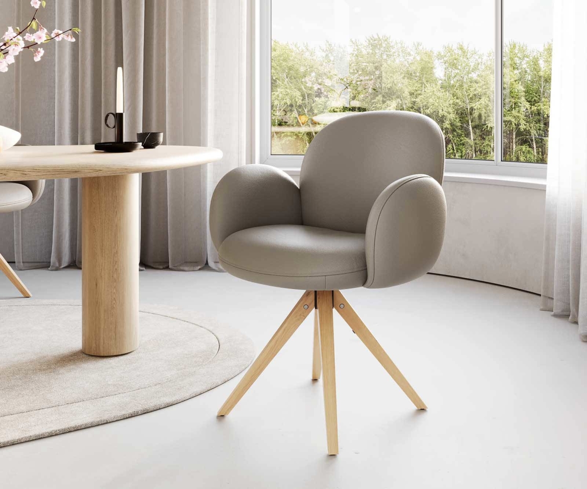 Drehstuhl Nube-Flex mit Armlehnen Echt-Leder Schlamm Holzgestell kantig Natur 180° drehbar Taschenfederkern Bild 1