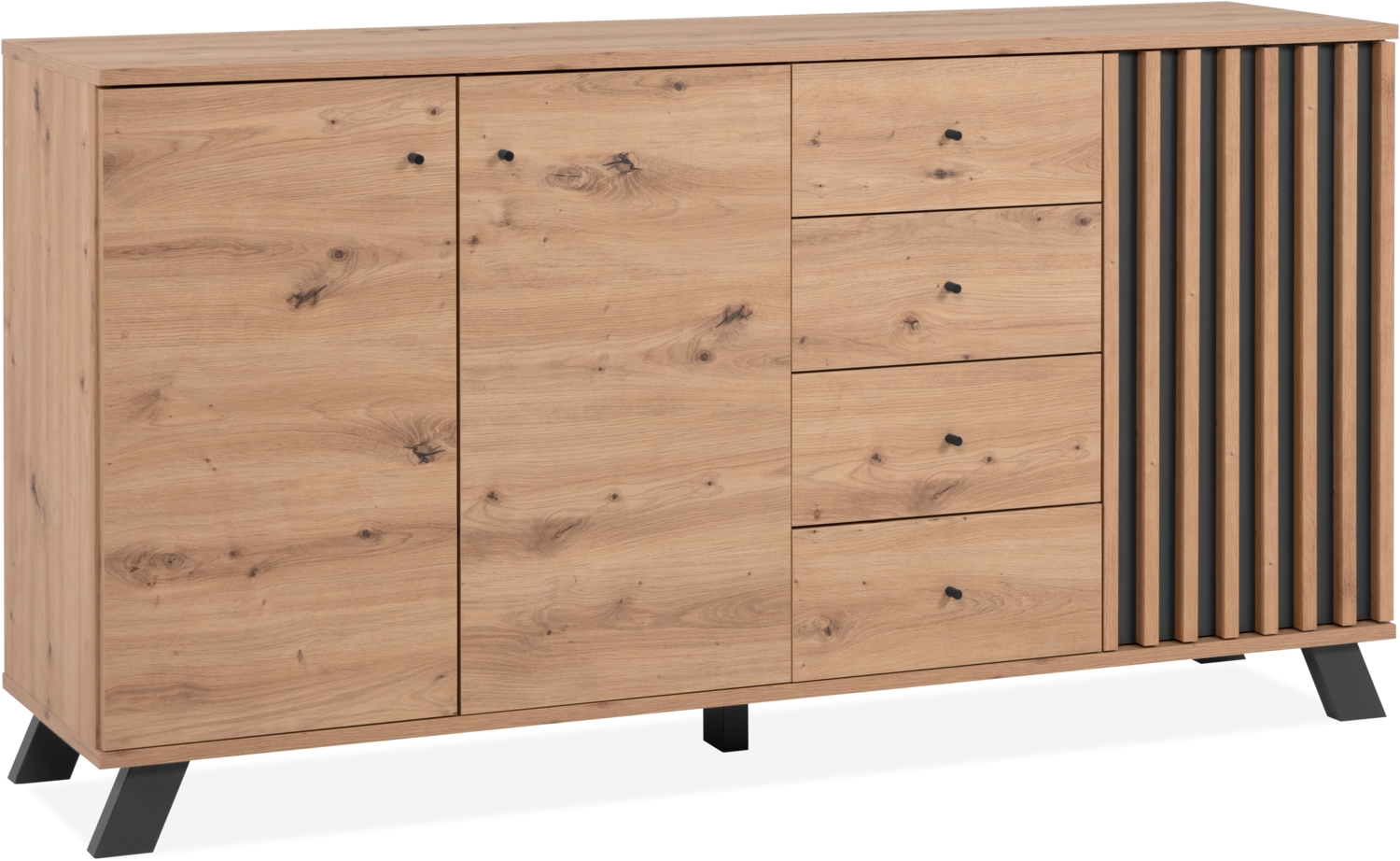 Finori Medan 51C Sideboard, Dekor Artisan Oak / anthrazit | Sideboard für Wohnzimmer | Maß: B x H x T ca. 160 x 85 x 40 cm | Sideboard mit 3 Türen, 4 Schubkästen und 2 Einlegeböden Bild 1