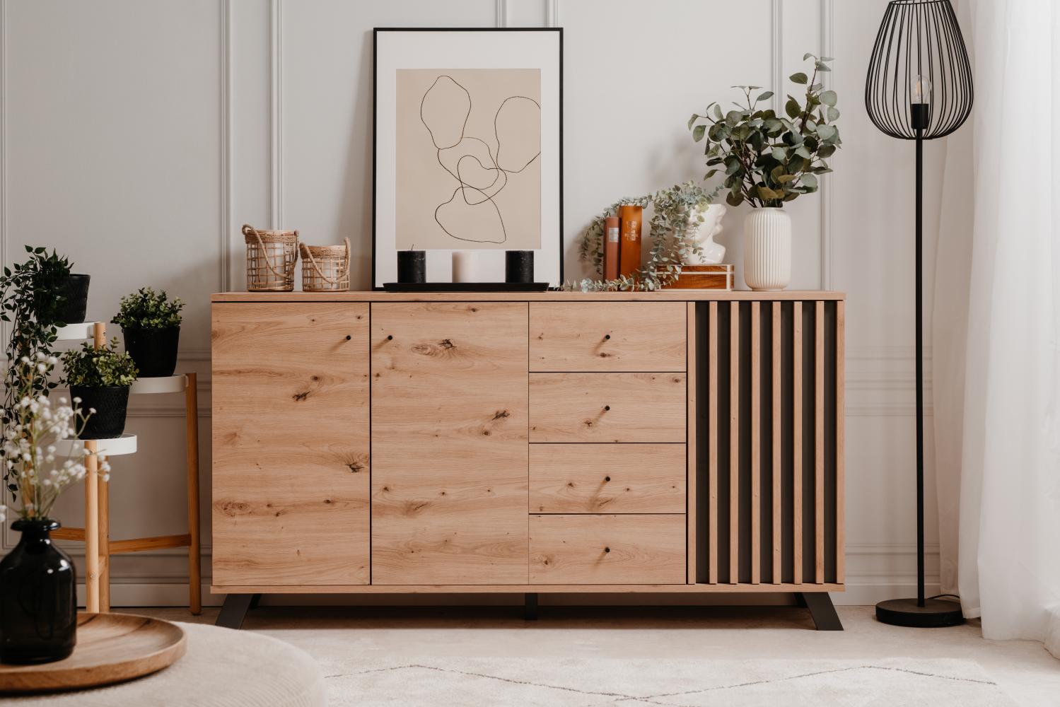 'Medan' Sideboard, Artisan Eiche / Anthrazit, 160 x 85 x 37,5 cm Bild 1