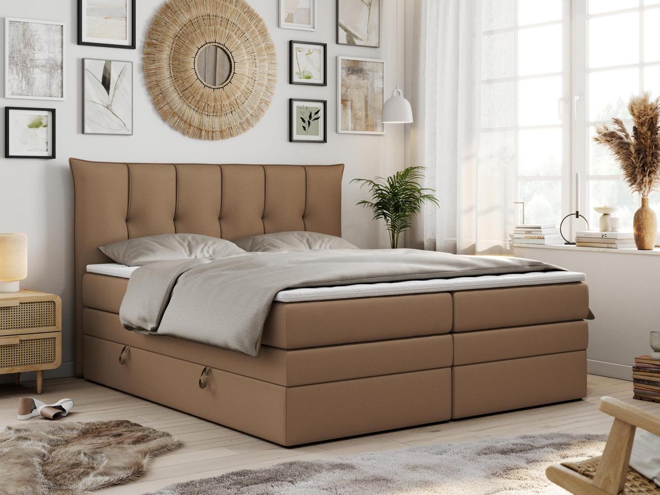 Boxspringbett 7-Zonen Taschenfederkernmatratze und Topper - PREMIUM-10-KING - 160x200cm - Braun Kunstleder - H4 Bild 1