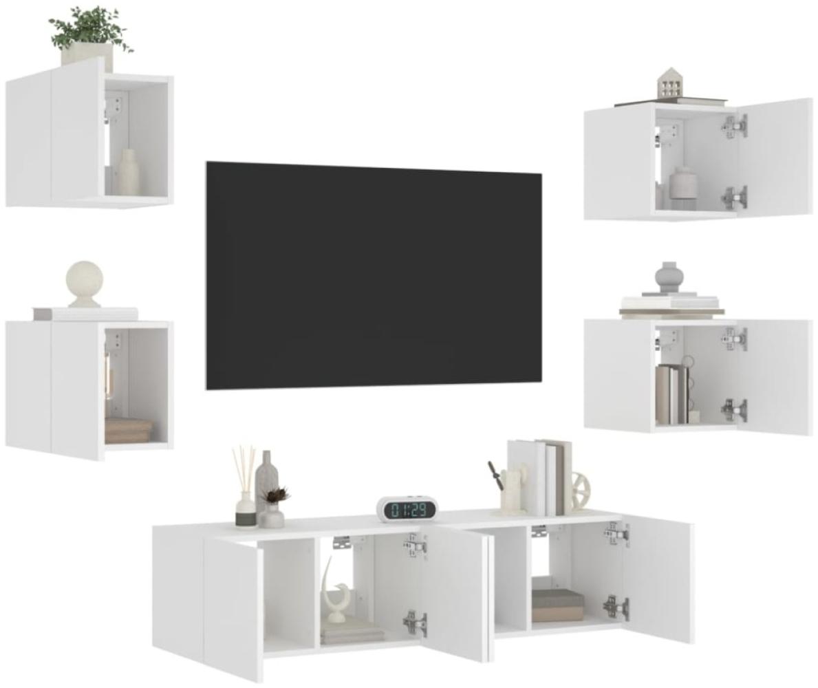 vidaXL 6-tlg. Wohnwand mit LED-Beleuchtung Weiß Holzwerkstoff 3216853 Bild 1