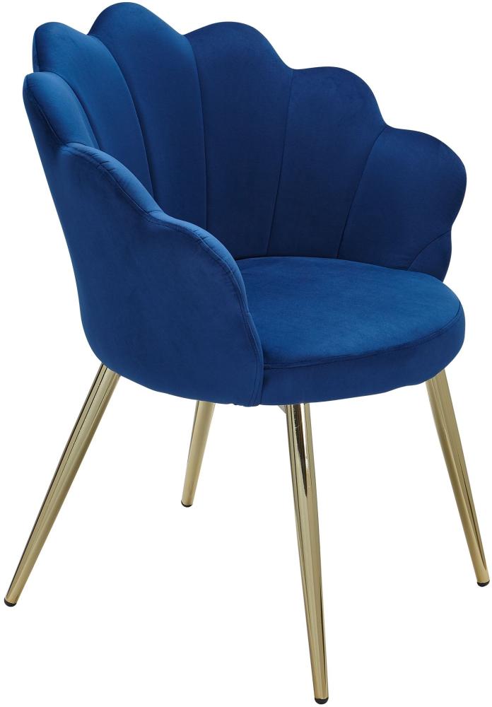 Kadima Design Esszimmerstuhl "Tulip": Skandinavisches Design, Samtbezug, goldene Metallbeine, Kunststoffkappen. Blau, 53 x 48 x 80 cm Bild 1