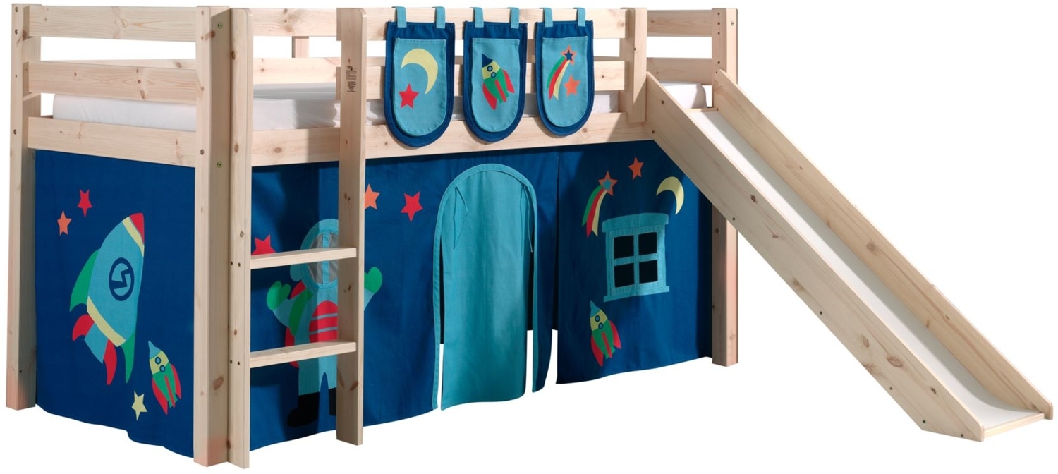 Kinderbett mit Rutsche Karolina Massivholz Natur Textilset Astro 3 Bild 1