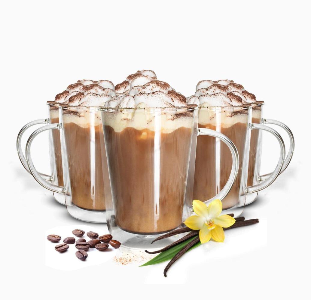 4 Doppelwandige Gläser mit Henkel 360ml Latte Macchiato Trinkglas Kaffeegläser Bild 1