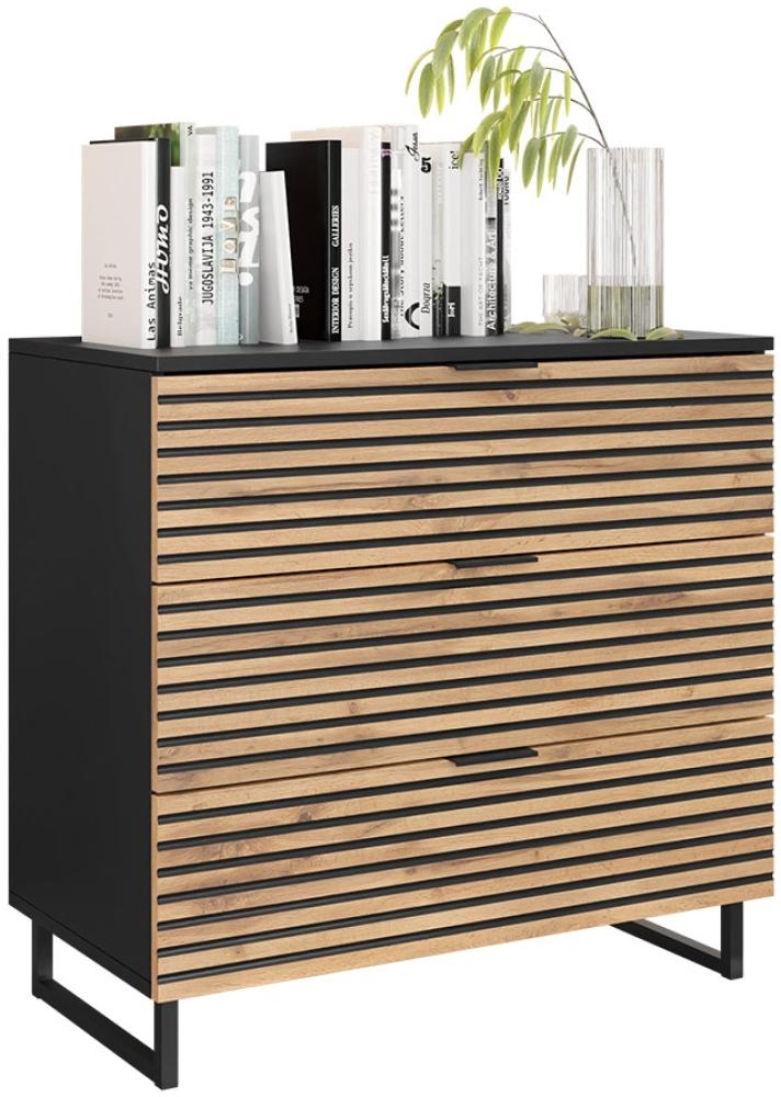 Mirjan24 'Tranai' Sideboard, Laminatplatte Schwarz Graphit / Wotan Eiche, 76 x 40 x 80 cm Bild 1