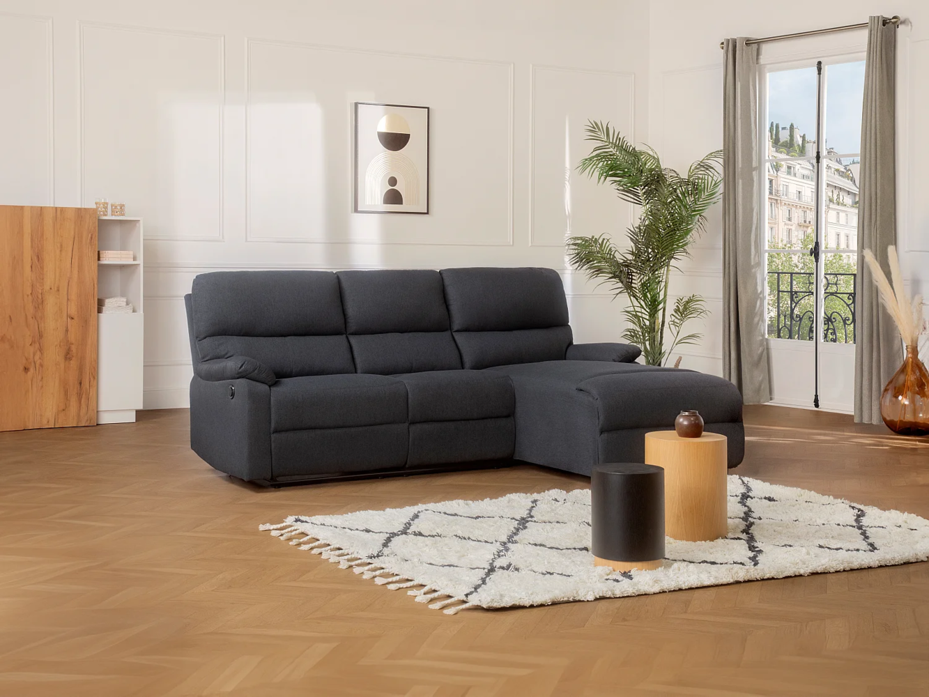 Vente-unique - Ecksofa Relaxsofa elektrisch - Stoff - Ecke Rechts - Anthrazit - LUNANO Bild 1