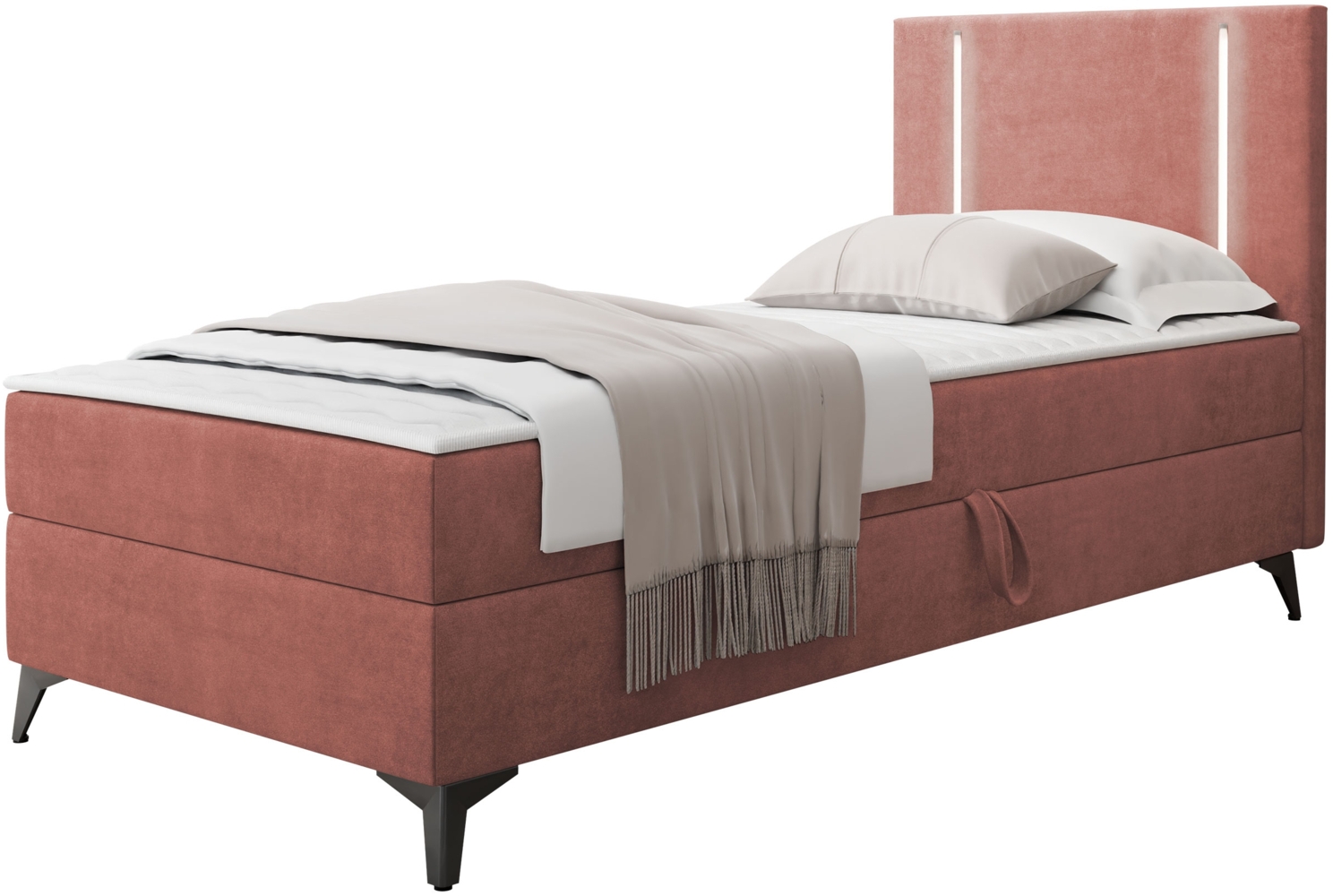 Boxspringbett Ono 1 mit LED-Beleuchtung und Bettkasten (Farbe: Manila 29, Seite: Rechts, Größe: 90 x 200 cm) Bild 1