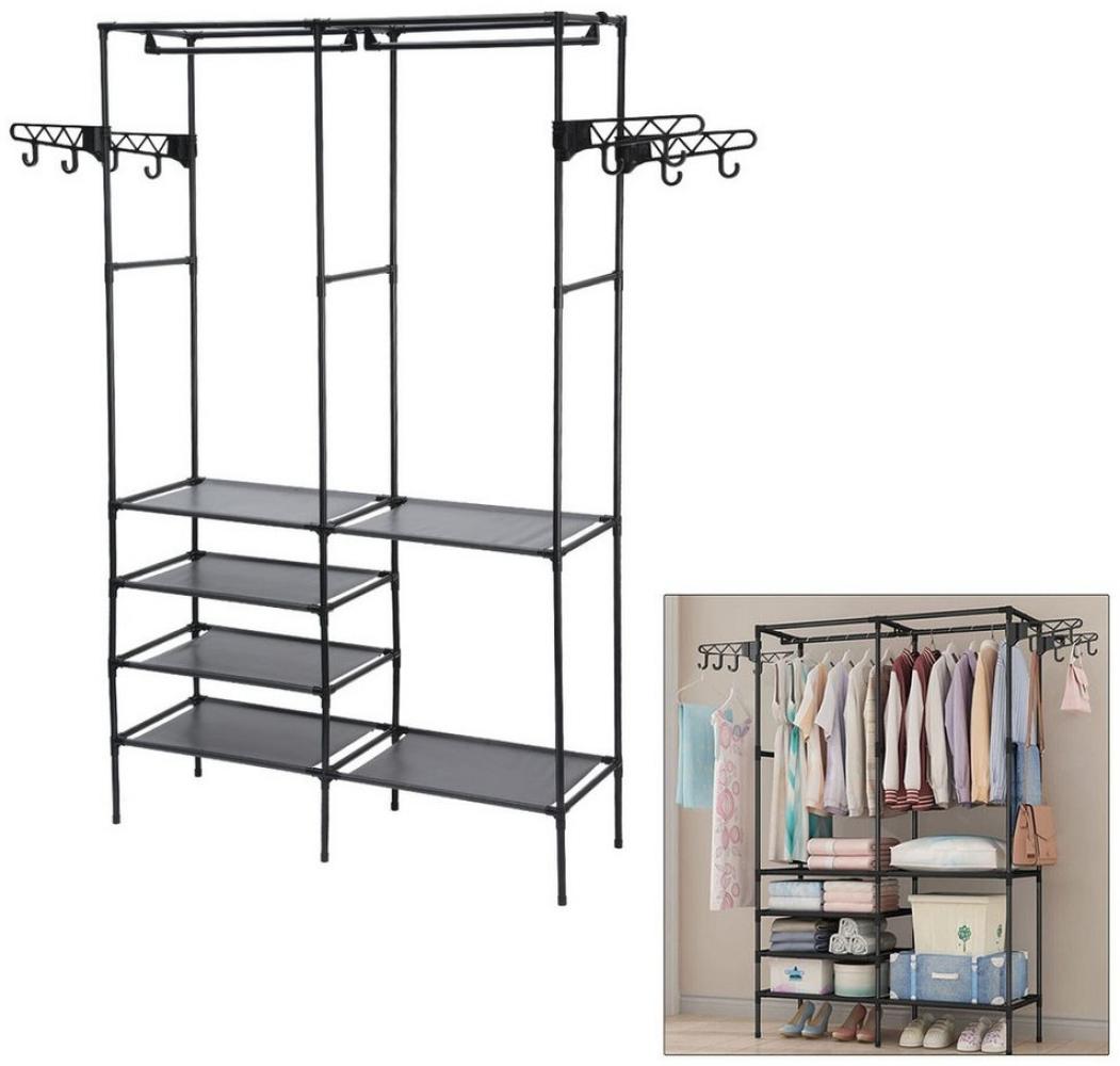 LETGOSPT Kleiderständer Metall Garderobenständer, Kleiderschrank offen, bis 60 kg belastbar, 107*35*173cm, mit 2 Kleiderstangen, 6 Ablagen, höhenverstellbare Bild 1