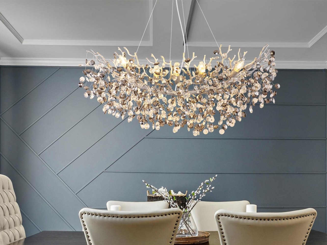 XL Kronleuchter QUEENA Silber 10-flammig Glas Kristall 2-farbig, Breite: 100cm Bild 1