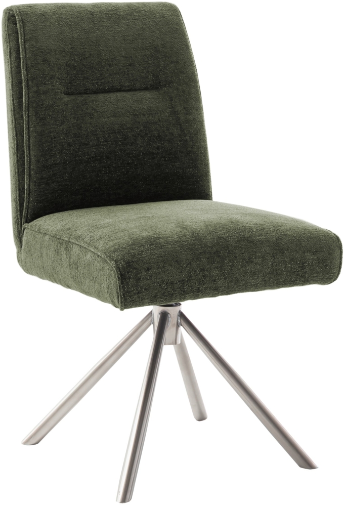 DELANE 4-Fuß Stuhl - 2er Set - Olive / Strukturgewebe / Edelstahl gebürstet Bild 1