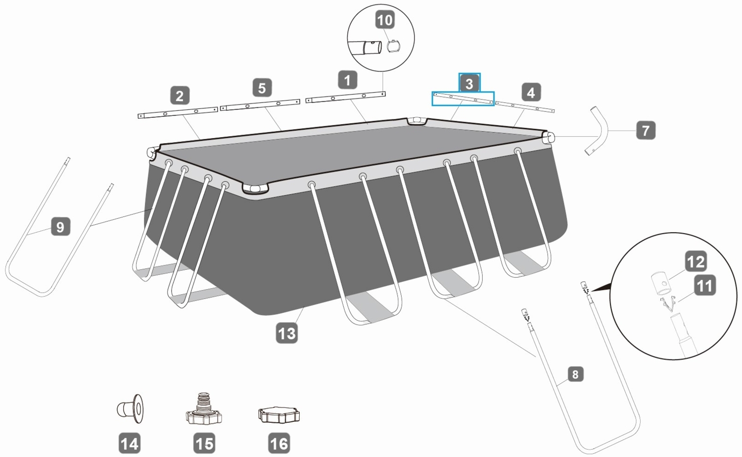 Bestway® Ersatzteil Horizontale Poolstange C (grau) für ausgewählte Power Steel™ Pools, eckig Bild 1