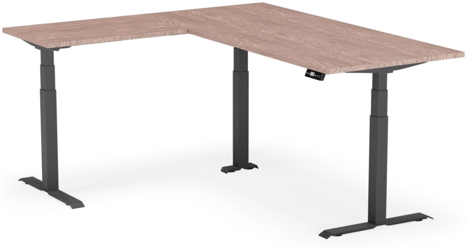 elektrisch höhenverstellbarer Schreibtisch L-SHAPE 200 x 170 x 60 - 90 cm - Gestell Schwarz, Platte Walnuss Bild 1