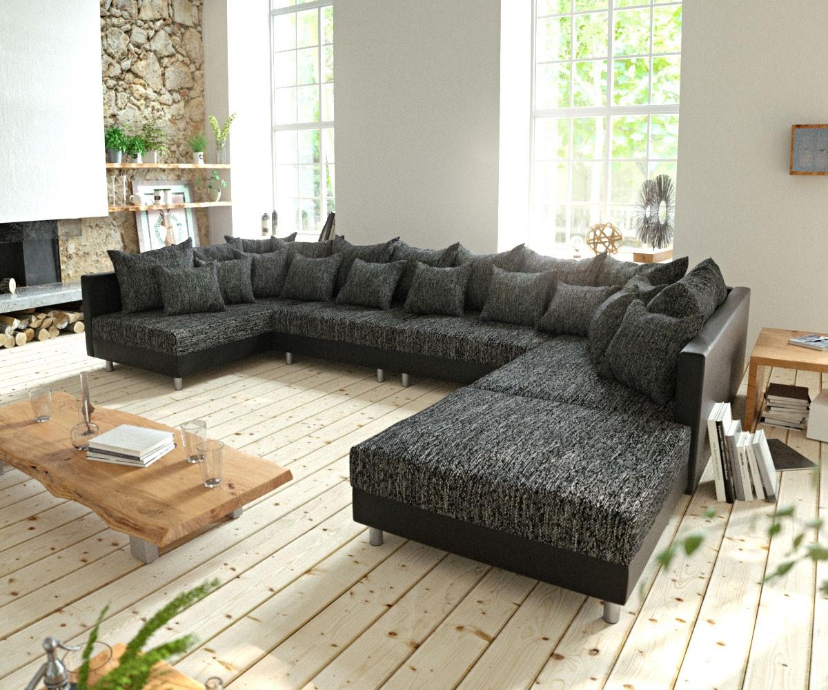 Wohnlandschaft Clovis XL Schwarz Modulsofa mit Hocker Bild 1