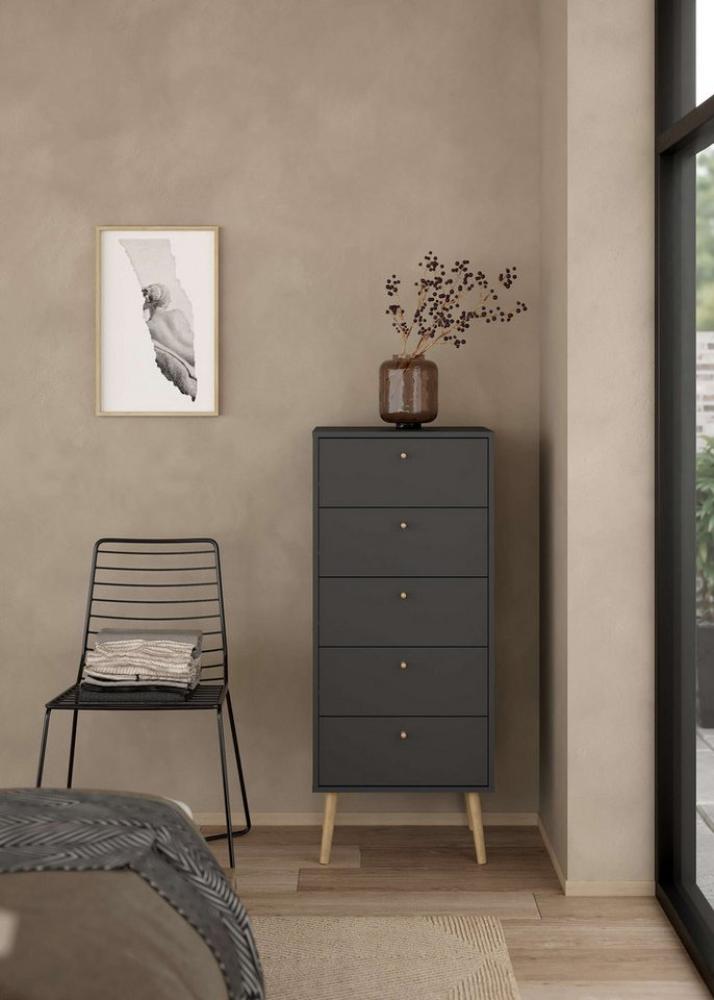 andas Highboard Bodo, Hochkommode, Aufbewahrung, Stauraum, mit 5 Schubladen, Beine und Griffe aus Echtholz, Breite 50 cm Bild 1