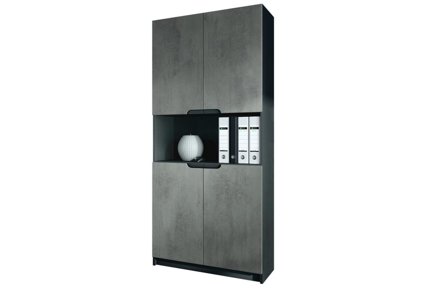 Vladon Büroschrank Logan V2, Aktenschrank mit 5 Fächern und 4 Türen, Schwarz matt/Beton Dunkel Optik (82 x 184 x 37 cm) Bild 1