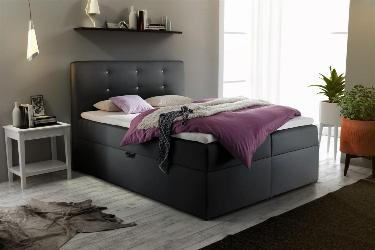 Boxspringbett MONZA mit Bettkasten Kunstleder Schwarz 180x200 cm Bild 1