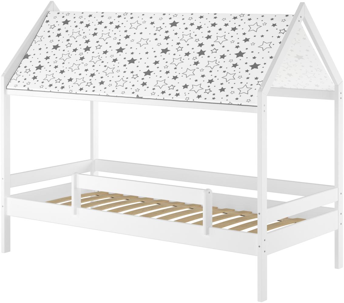 Weißes Himmelbett Kinderbett Hausbett 90x200 Massivholz Einzelbett V-60. 58-09W Federleisten Bild 1