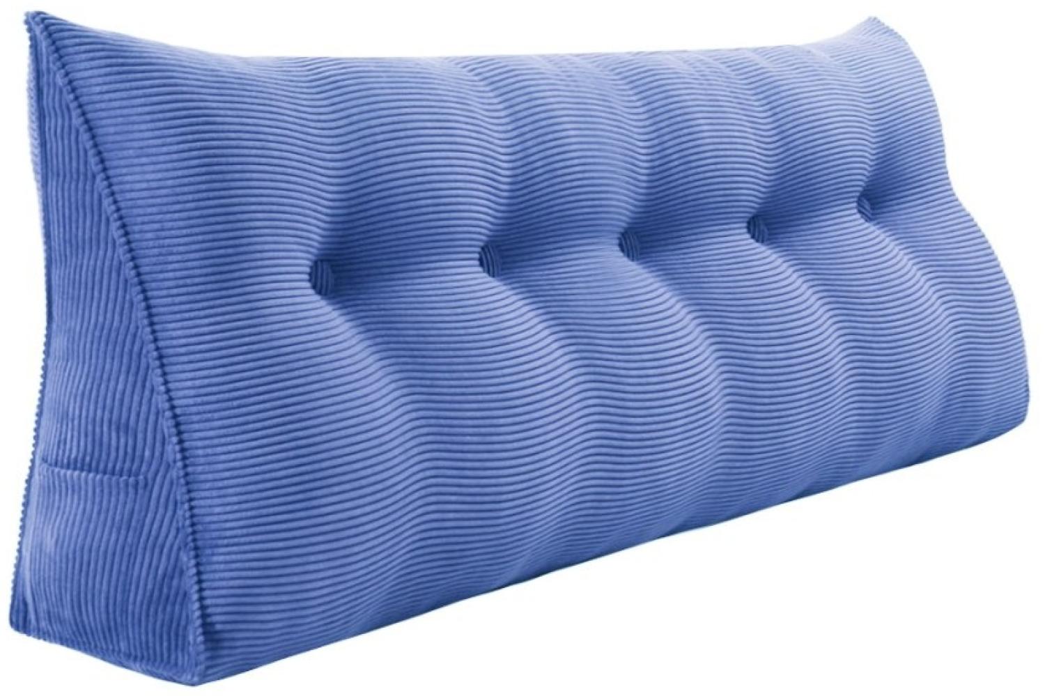 VERCART Großes Keilkissen, Langes Lesekissen, Bettruhe Rückenkissen, Dreieckiges Liegekissen, Dekoratives Kopfteilkissen für Tagesbett oder Tiefes Sofa, Cord Jeansblau, 160cm Bild 1