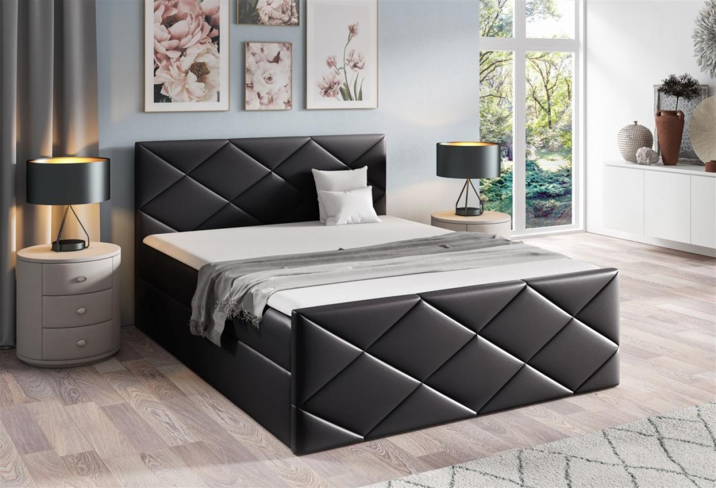 Boxspringbett Schlafzimmerbett KOSMOS 120x200cm Kunstleder Madryt Schwarz Bild 1