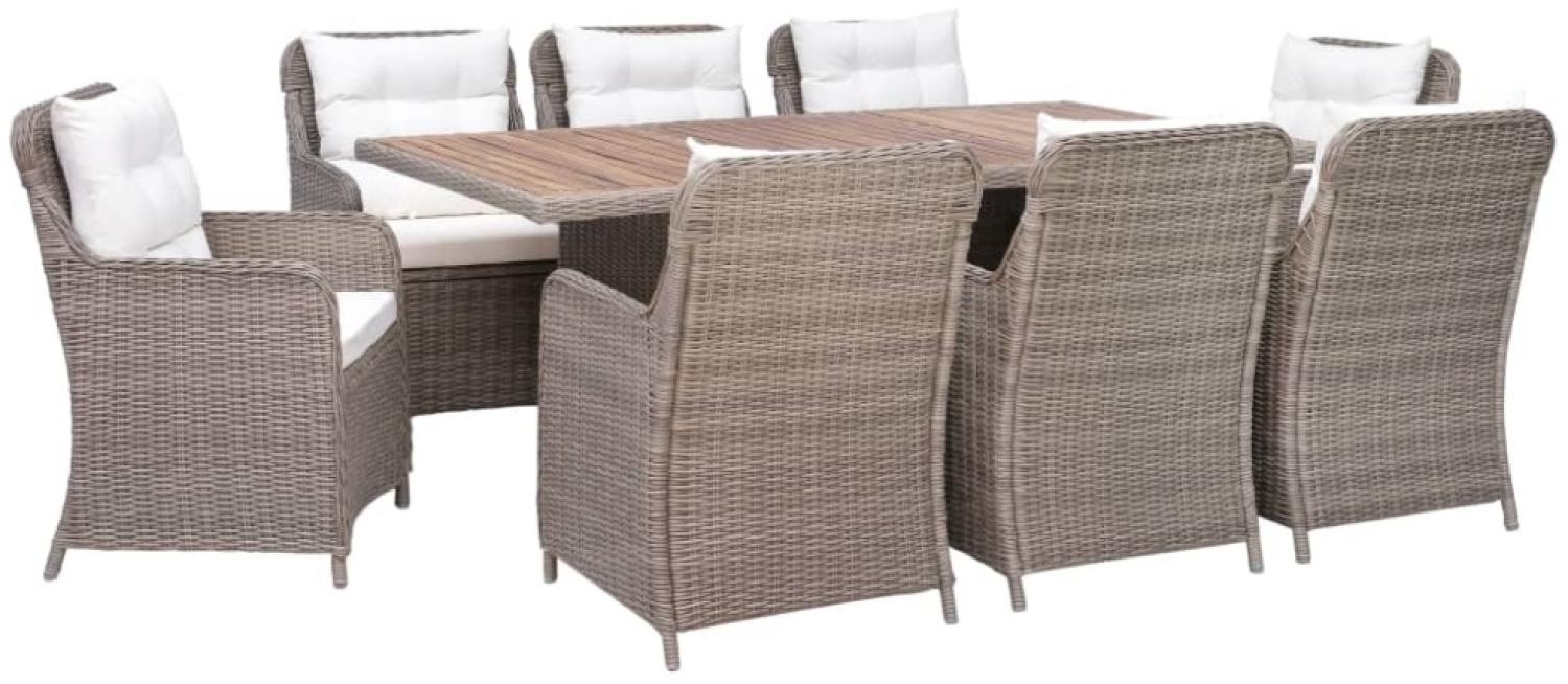 vidaXL 9-tlg. Garten-Essgruppe mit Auflagen Poly Rattan Braun 3057801 Bild 1