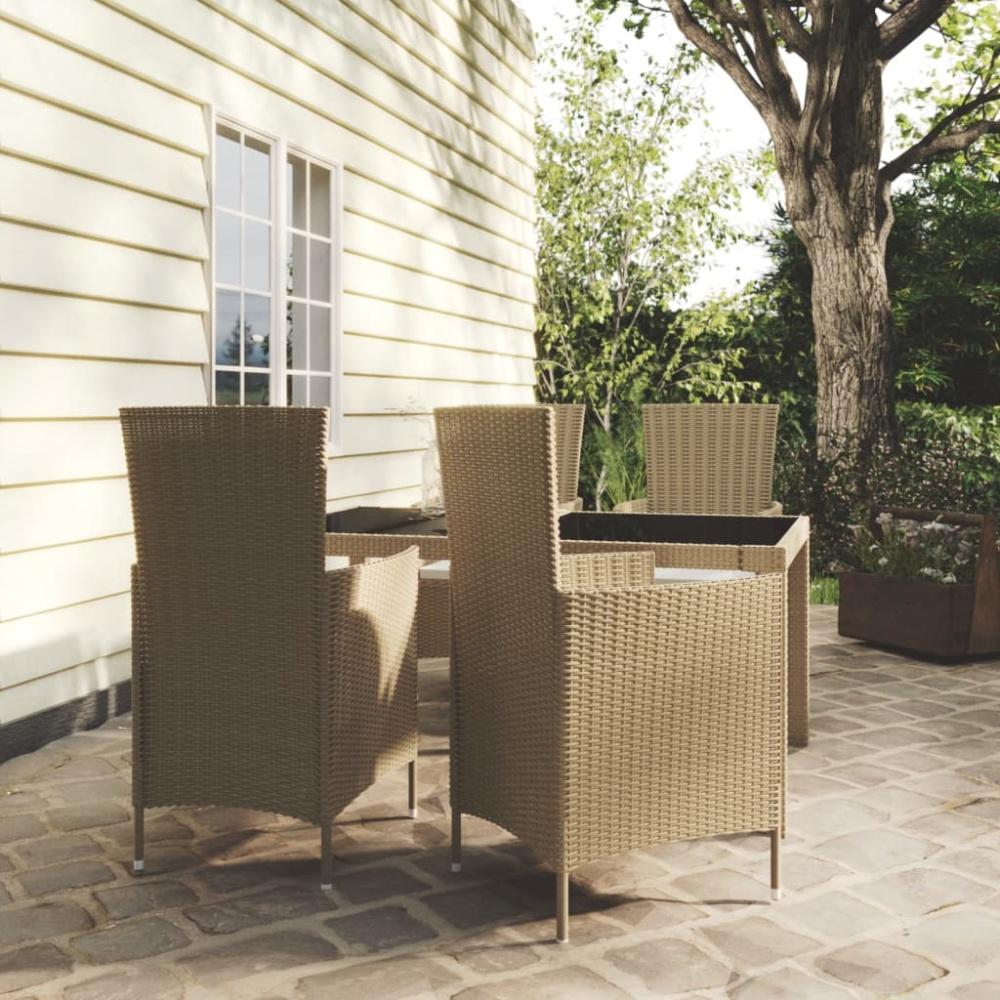 vidaXL 5-tlg. Garten-Essgruppe mit Kissen Poly Rattan Beige 3094903 Bild 1