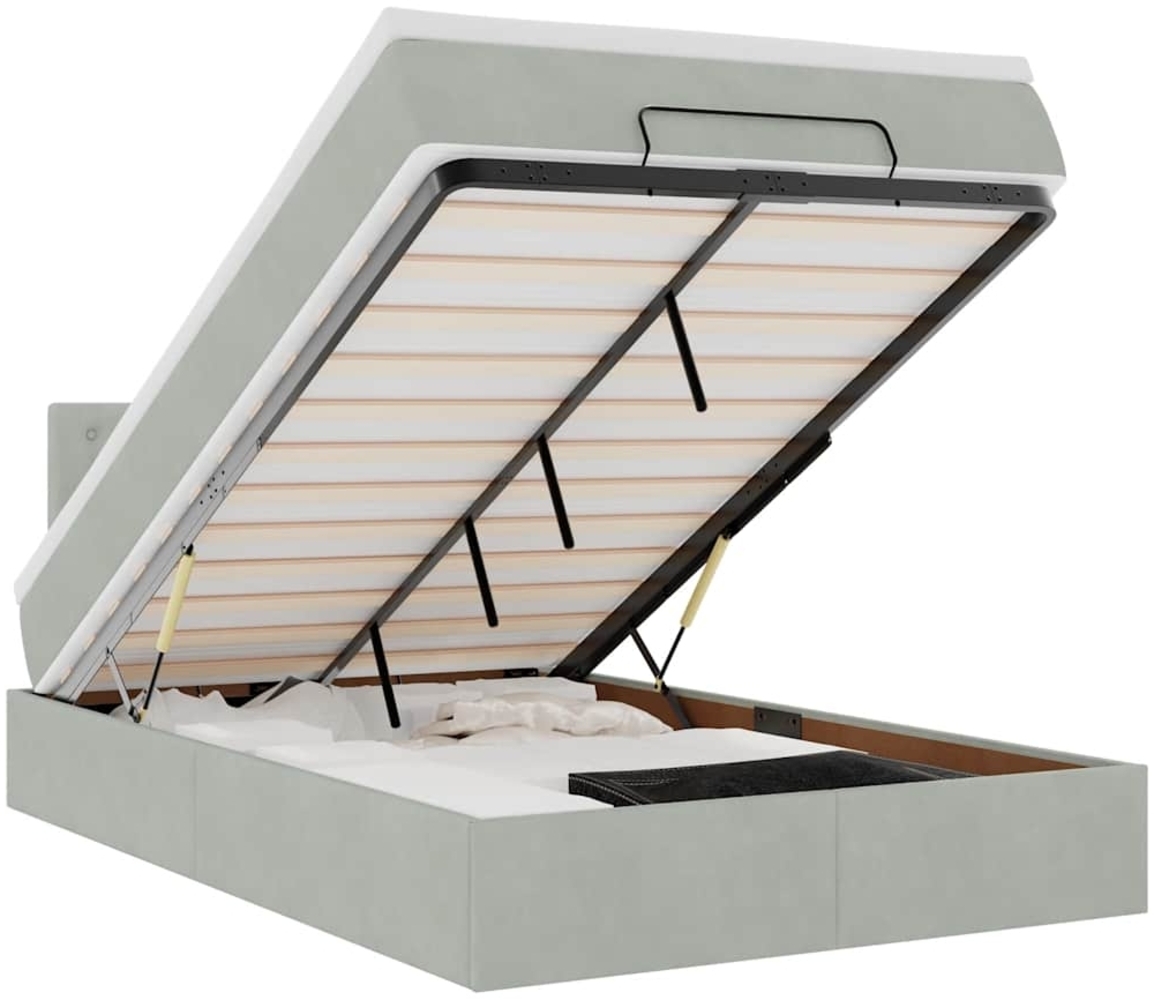 vidaXL Ottomanische Bett mit Matratze Hellgrau 120x190 cm Samt 3311903 Bild 1