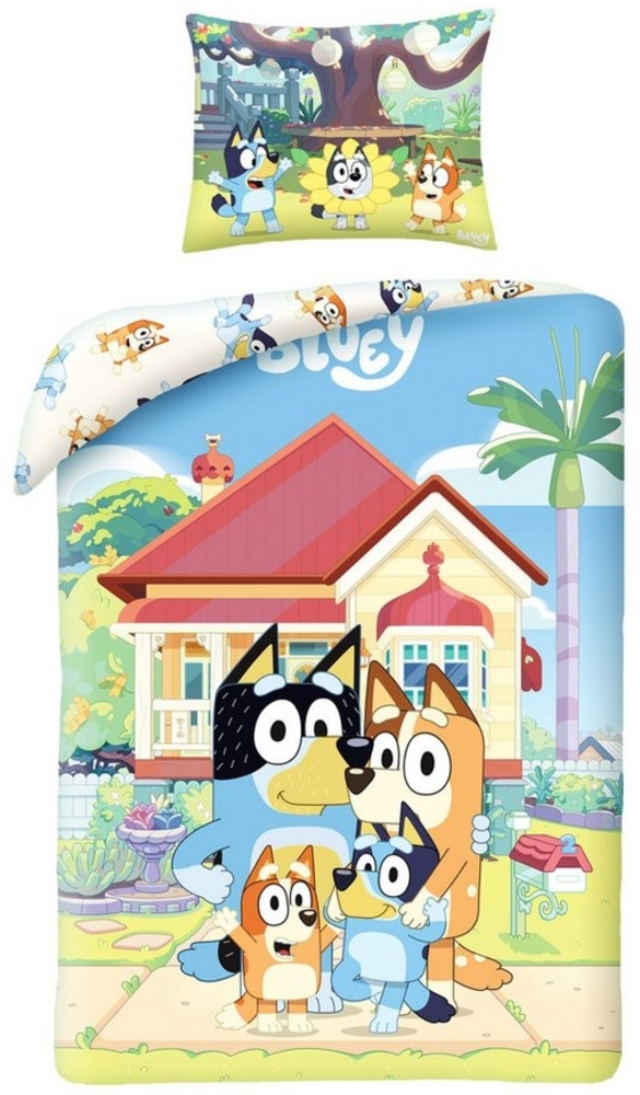 MTOnlinehandel Babybettwäsche Bluey 100x135 + 40x60 cm, 100% Baumwolle, 2 teilig, Babybettwäsche-Set, Mädchen und Jungen, farbenfroh Bild 1