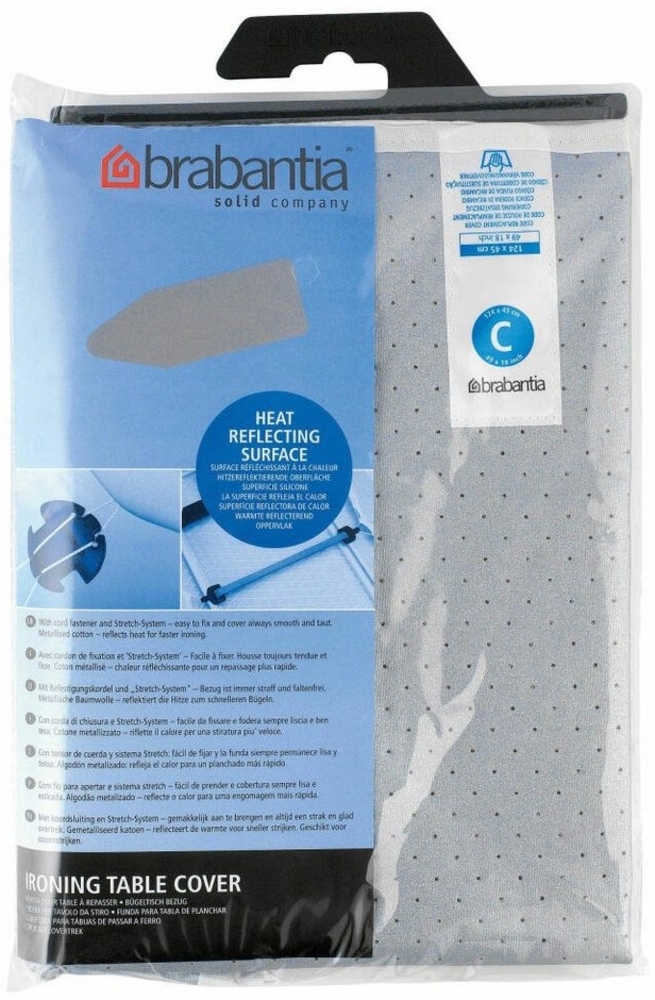 Brabantia Bügelbrett Bezug, Bügelbezug, Bügeltischbezug, Bügelbrettbezug, Baumwolle metallisiert & 2mm Schaumstoff, mit Kordelzug, Größe C, 124x45 cm, Silber, 136702 Bild 1