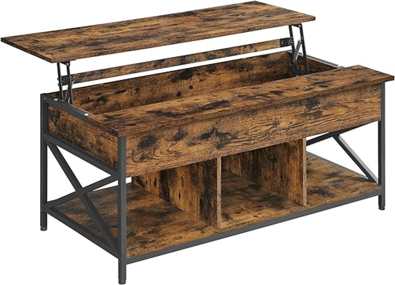 Vasagle höhenverstellbarer Couchtisch mit Stauraum, X-Streben, Holz / Stahl vintagebraun-schwarz, 60 x 120 x (48-62) cm Bild 1