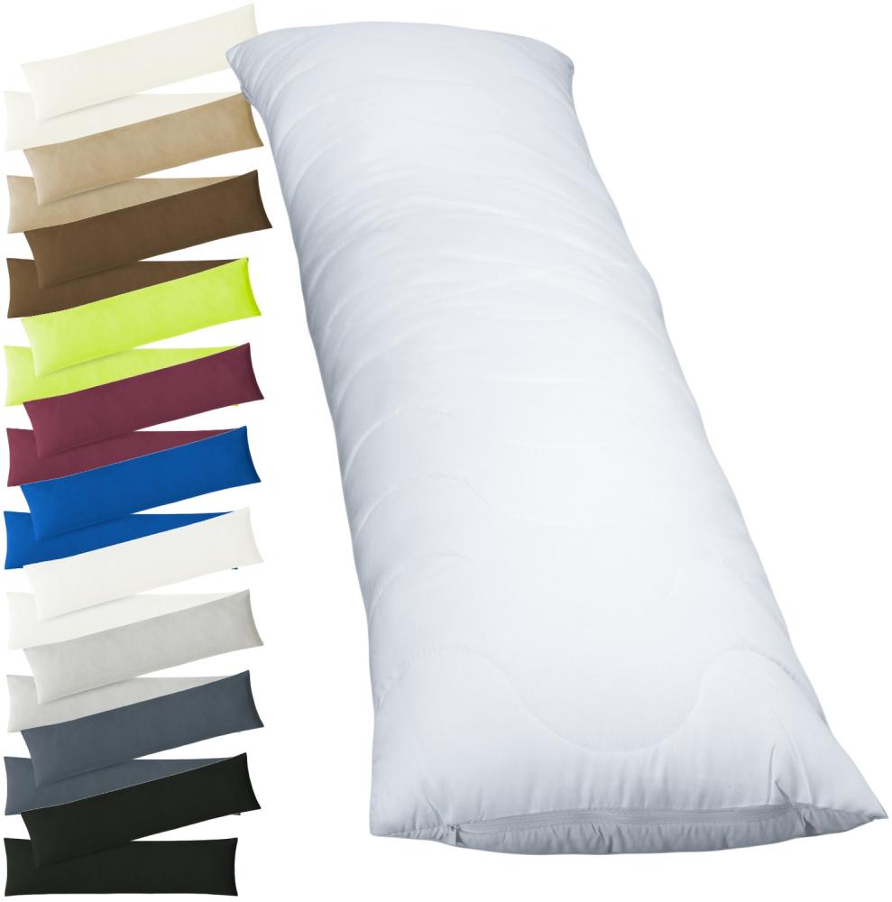 1 x Füllkissen mit Rautensteppung 40x80 cm + Jersey Kissenbezug 2er Set 40 x 80 cm Weiß Bild 1