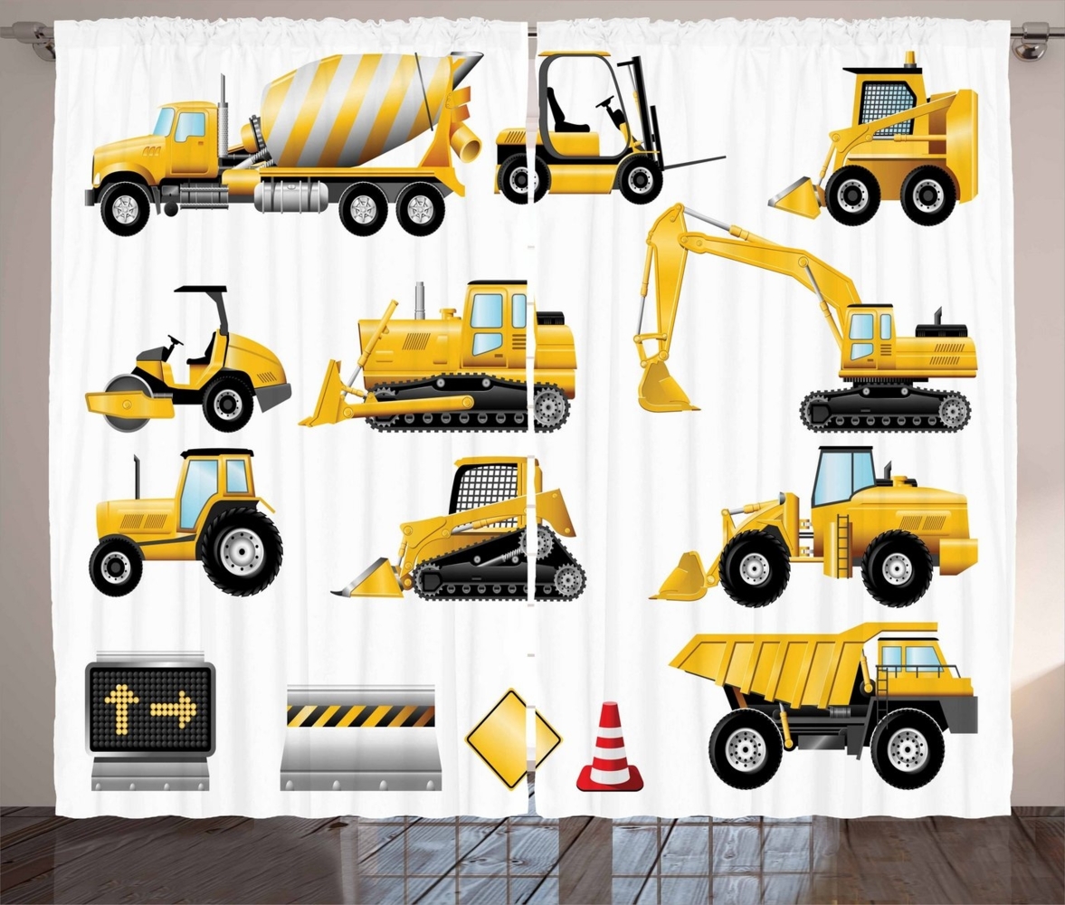 Abakuhaus Gardine Schlafzimmer Kräuselband Vorhang mit Schlaufen und Haken, Baustelle Gelb Baustelle Bild 1