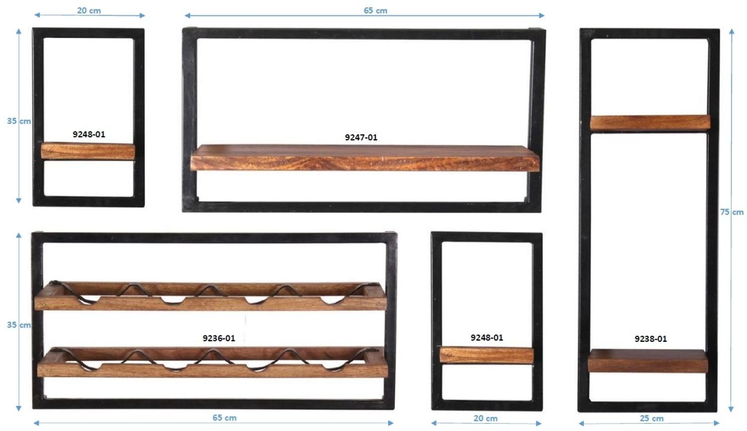 5er Set Wandregale Panama 120 x 25 x 75 cm Mangoholz Bild 1