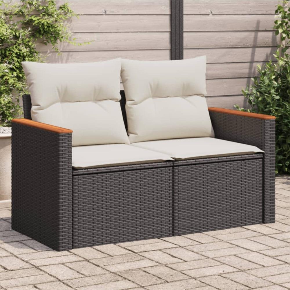 vidaXL Gartensofa mit Kissen 2-Sitzer Schwarz Poly Rattan 366008 Bild 1