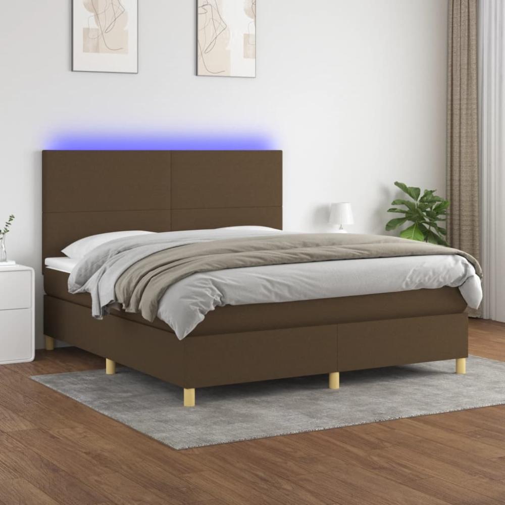 vidaXL Boxspringbett mit Matratze & LED Dunkelbraun 180x200 cm Stoff 3135296 Bild 1