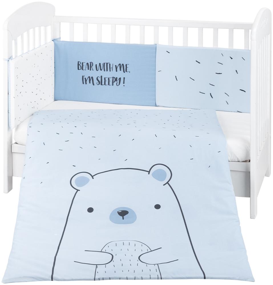 Kikkaboo Babybettwäscheset Bär 3tlg Decke 135 x 95 cm Nestchen 180 x 35 cm Bezug blau Bild 1