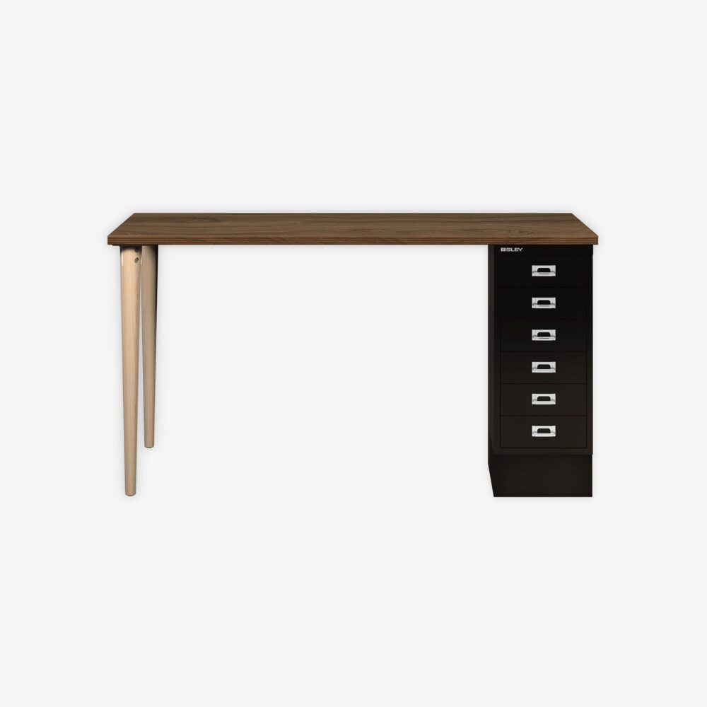 MultiDesk, 2 Eichenfüße, 1 MultiDrawer mit 6 Schüben, Dekor Nussbaum, Farbe Schwarz, Maße: H 740 x B 1400 x T 600 mm Bild 1