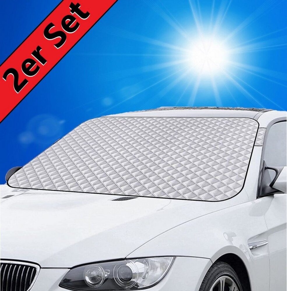 KESSMANN Autosonnenschutz Sonnenschutz Abdeckung faltbar Frontscheibe 4 Schichten 150x100cm Auto, (Set, 2-St, Inkl. Aufbewahrungstasche Frontblende Fenster Schutz Hitzeschutz), gegen Sonne Hitze UV Strahlung Staub Eis Frost Schnee strapazierfähig Bild 1