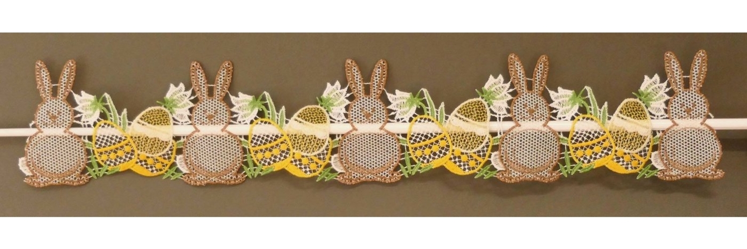 Stickereien Plauen Scheibengardine Osterhasen, Stangendurchzug (1 St), halbtransparent Bild 1