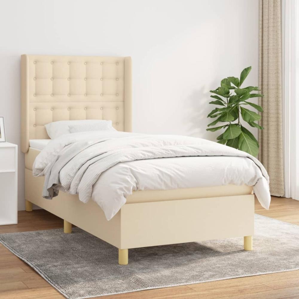 vidaXL Boxspringbett mit Matratze Creme 90x190 cm Stoff 3132278 Bild 1