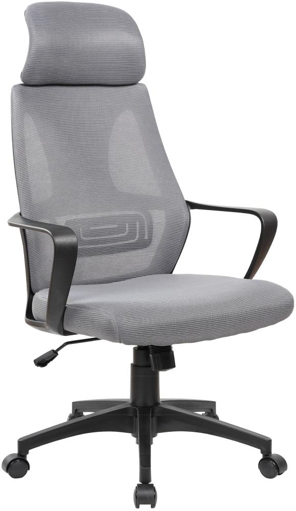 Bürostuhl mit Lordosenstütze im Netzstoff-Design Schreibtischstuhl mit Wippfunktion ergonomischer Drehstuhl mit einer verstellbaren atmungsaktiven Rückenlehne Schwarz/Grau Bild 1