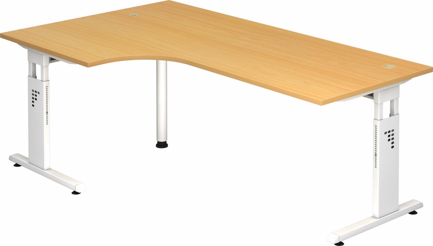 bümö höhenverstellbarer Eckschreibtisch O-Serie 200x120 cm in Buche, Gestell in weiß - Schreibtisch L Form, großer Tisch für's Büro, Computertisch höhenverstellbar, OS-82-6-W Bild 1