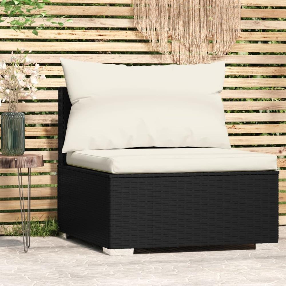 vidaXL Garten-Mittelsofa mit Kissen Schwarz Poly Rattan 317493 Bild 1