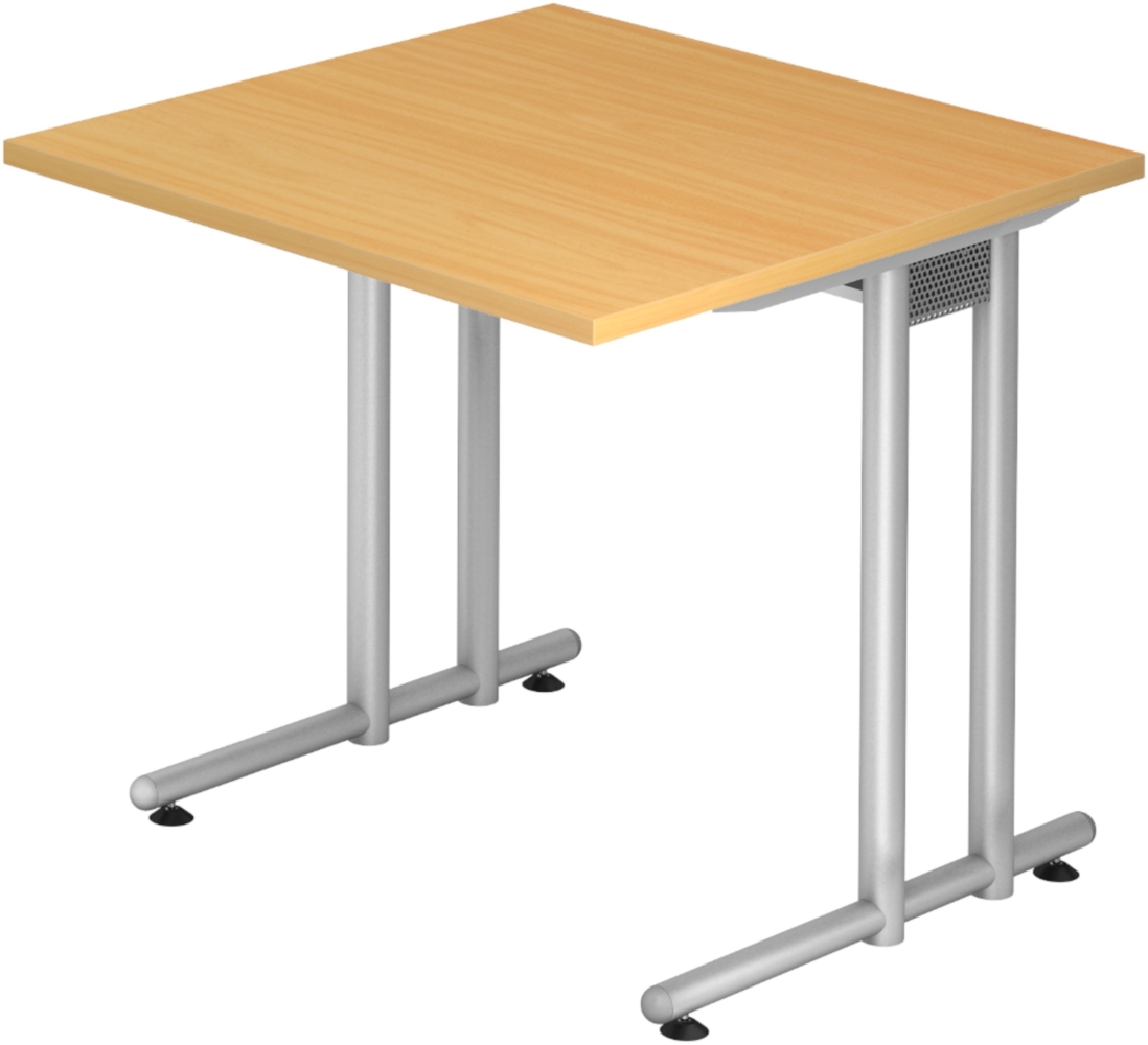 bümö Schreibtisch klein N-Serie 80x80 cm, Tischplatte aus Holz in Buche, Gestell aus Metall in Silber - PC Tisch, kleiner Computertisch für's Büro, Office Bürotisch, NS-08-6-S Bild 1