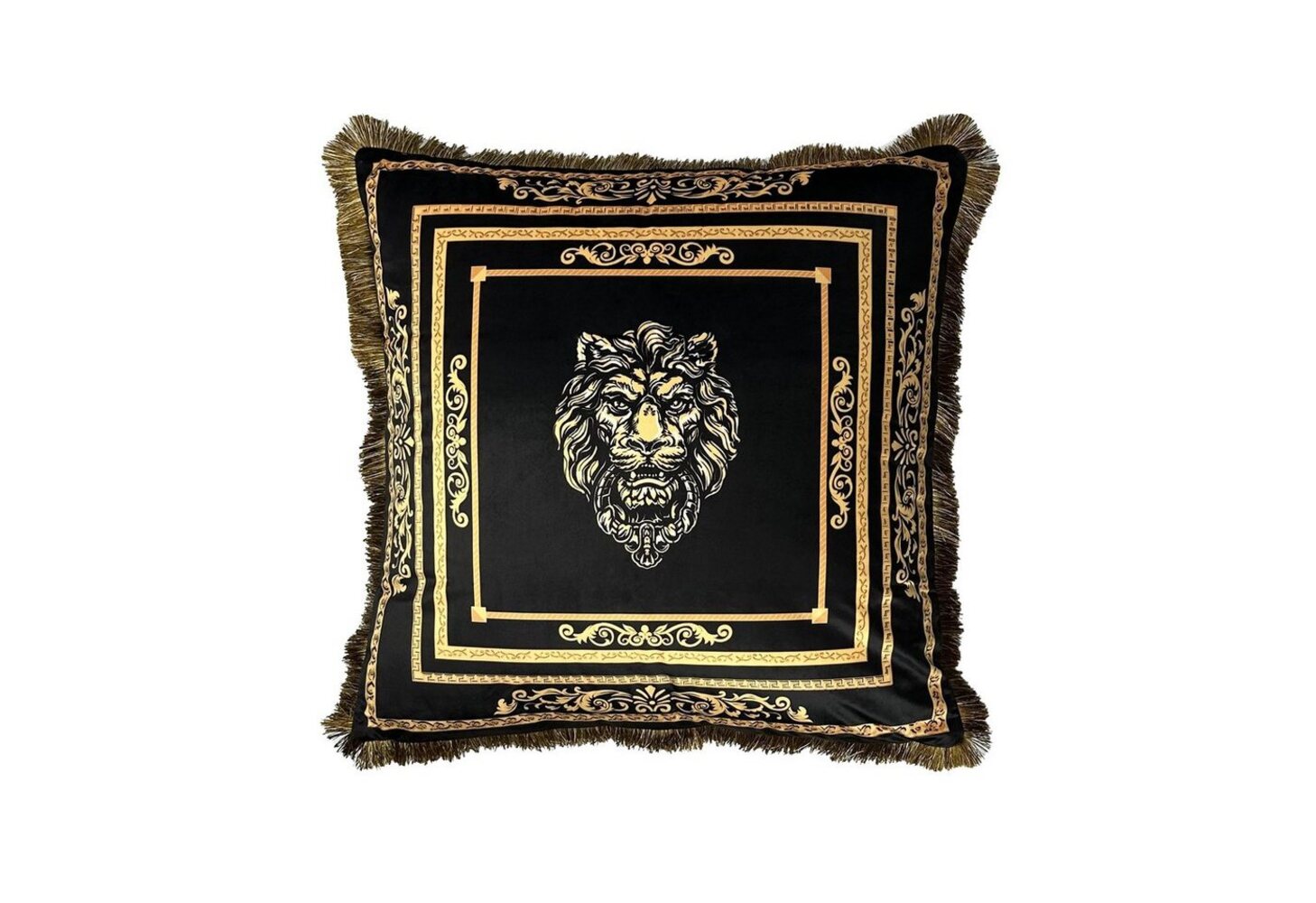 Belle Arti Dekokissen Kissen Zierkissen Sofa Samt 2er Set schwarz gold mit Bezug und Füllung, Löwe, Krone, Fransen, Versteckter Reißverschluss, Samt, Pflegeleicht Bild 1