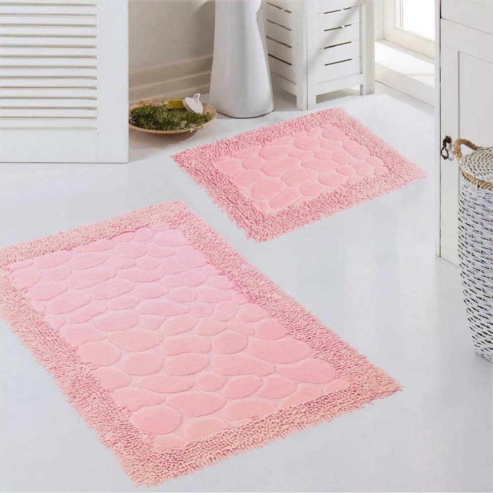 Carpetia Teppich Badezimmerteppich Set 2-teilig Steinoptik rutschfest waschbar – pink, rechteckig, Höhe: 13 mm Bild 1