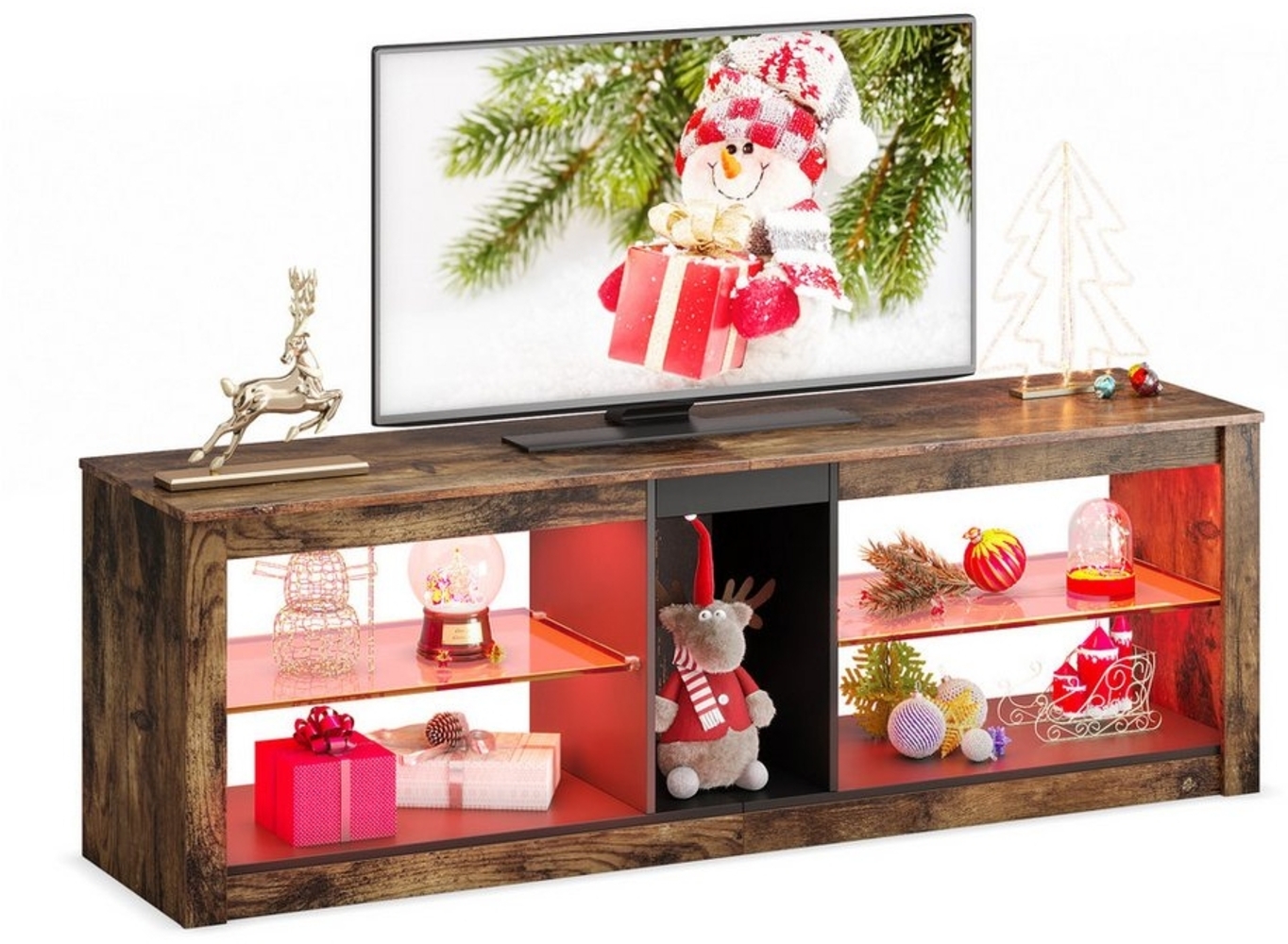 Bestier Lowboard TV-Schrank, Lowboard für 65 Zoll & Kleinere TVs, 140x35x47cm (Fernsehschrank mit RGB-LED-Leuchten), Fernsehtisch mit integriertes Kabelmanagement, verstellbare Glass Bild 1